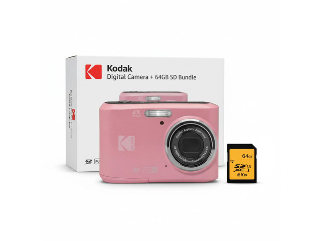 PIXPRO FZ45 Friendly Zoom 16MP 1080p Full HD Digital Camera (Pastel Pink) Bundle with Memory Card (2 Items)