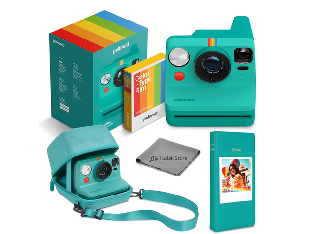 Now 3rd Generation i-Type Instant Film Camera Teal+ 8 Color Film Photos + Tudak Accessories Bundle, Incl. Compatible Carrying Case, 64-Pocket Photo...