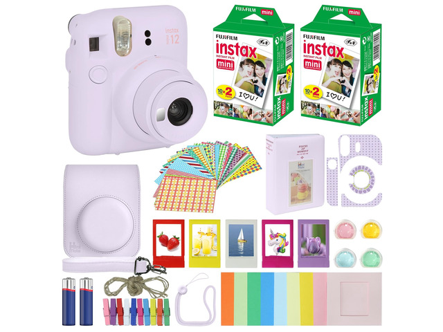 Instax Mini 12 Instant Camera Lilac Purple + Carrying Case + Fuji Instax Film Value Pack (40 Sheets) Accessories Bundle, Color Filters, Photo...