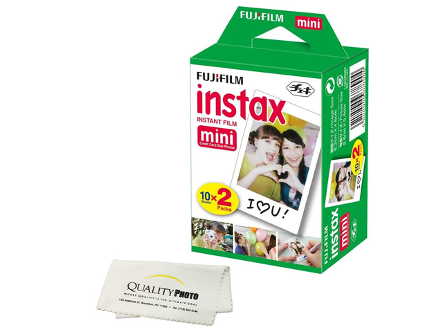 INSTAX Mini Instant Film (White) for Mini 8,9,11,12 Cameras w/Quality Photo Microfiber Cloth (20 Prints)