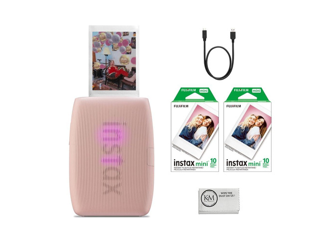 INSTAX Mini Link 3 Smartphone Printer Rose Pink Bundled INSTAX Mini Instant Film 20 Exposures + Microfiber Cleaning Cloth (3 Items)