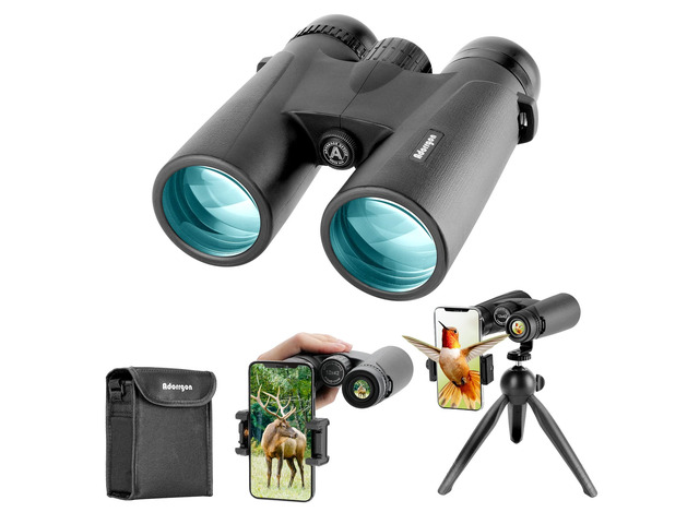 12x42 High Powered Binoculars for Adults, Phone Adapter and Tripod BAK4 Prism, FMC Optics, Waterproof, 367ft Wide View, 18.5mm Eyepieces for Bird...