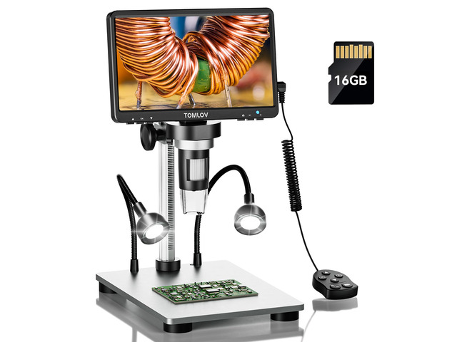 DM9 7' Digital Microscope: 1080P 1200X Coin Microscope Magnifier, 12MP Ultra-Precise Focusing LCD Soldering Microscopes for Adults, PC View, 16GB