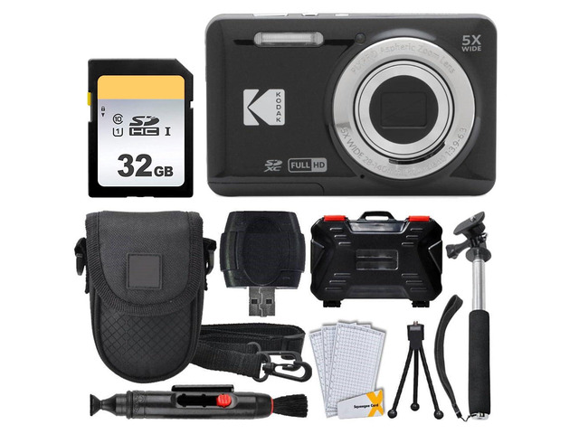 Kodak PIXPRO FZ55 Digital Camera (Black) + 32GB Memory Card + Point and Shoot Camera Case + Extendable Monopod + Lens Cleaning Pen + LCD Screen...