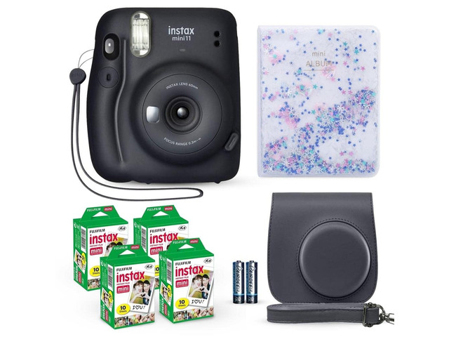 Instax Mini 11 Instant Camera Charcoal Gray + Fuji Film Value Pack (40 Sheets) + Shutter Accessories Bundle, Incl. Compatible Carrying Case,...