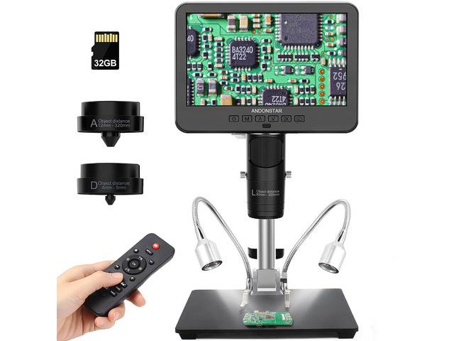 AD246S-M HDMI Digital Microscope 2000x for Adults, 3 Lens 2160P UHD Video Record, 7 Inch LCD Soldering Microscope for Electronics Repair, Error...