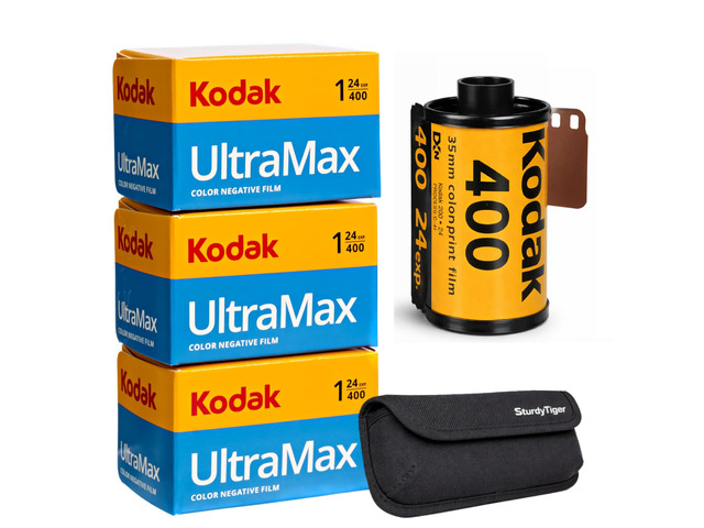 Kodak Ultramax 400 35mm Film Roll 24 Exp 3 Rolls with Sturdy Tiger Case