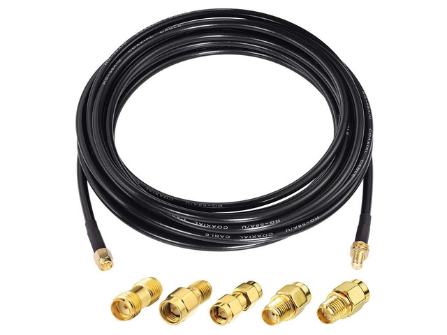 SMA Male to SMA Female RG58 Coaxial Cable 25ft + 5pcs Adapter KIT 50 Ohm Coax for Router Antenna ignal Enhancer Wireless Adapter etc