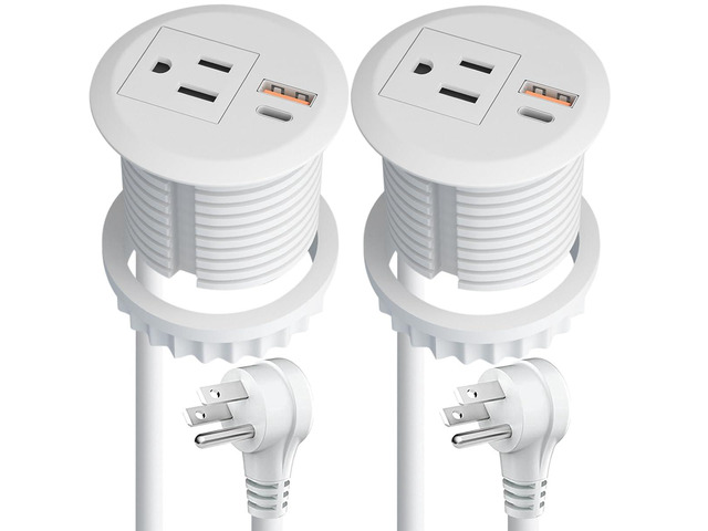 2-inch Desktop Power Grommet,2-Pack,PD20W USB-C,6.4ft Cord,White Fast Charging,Easy Install,Fits 2-2.4-in Hole,Flush Mount Desk Outlet,Desk...