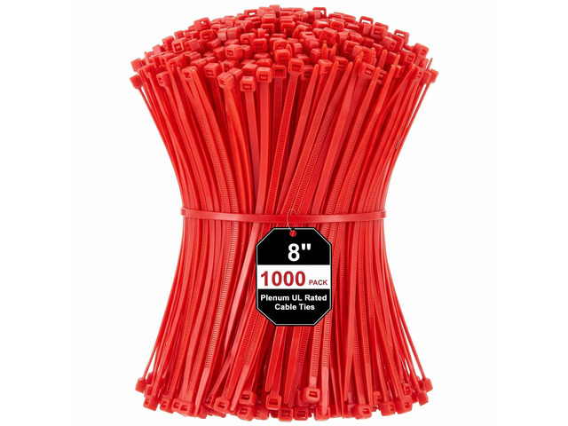 1000 Pack 8' Red Plenum UL Rated Cable Ties Bulk Wire Zip Ties with 50 lb Tensile Strength for Premium for HVAC & Commercial Air-Handling Use...