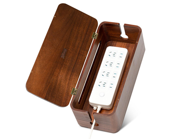 Large Acacia Wood Cable Management Box - Cord Hider & Organizer for TV Wires Power Strip, Electrical Hiding, Desk & Floor Cables - Solution Wire...