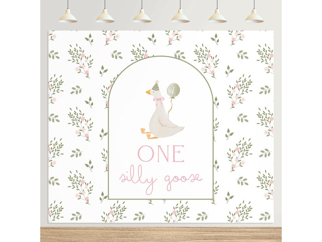 One Silly Goose Backdrop Banner 6.5 x 5 ft 1st Birthday Party Decorations One Silly Goose Background Prop for Baby Shower & 1st Birthday Party...