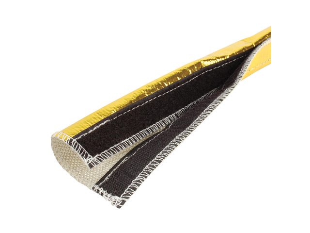Heat Shroud Gold 1/2' 1-1/4' I. D. x 3 ft High-Temperature Line Sleeving Reflects Radiant Heat up to 800°F Hook & Loop Closure Made in USA