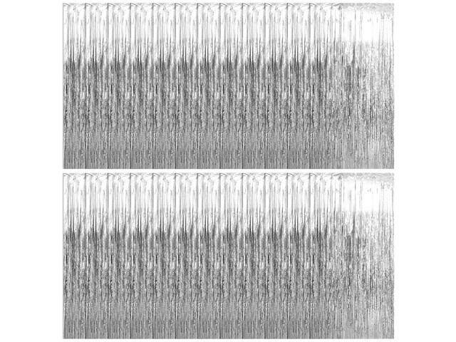 25 Pack Silver Foil Curtain Backdrop, 3.3x8.2FT Tinsel Curtain, Fringe Curtains Party Decorations, Curtains Photo Backdrops Streamer Party Supplies...