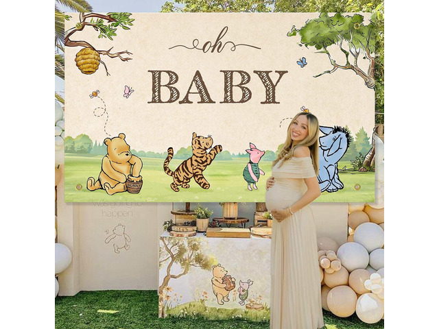 Neutral Classic Winnie Bear Baby Shower Decorations Backdrop 5x3Ft Vintage Pooh Bear Oh Baby Banner for Boys Girls Gender Reveal Photo Backdrop...