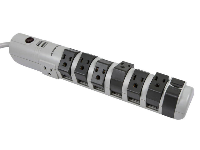 8 Outlet Rotating Surge Strip - UL Rated 2,160 Joules with Grounded and Protected Light Indicator, Gray