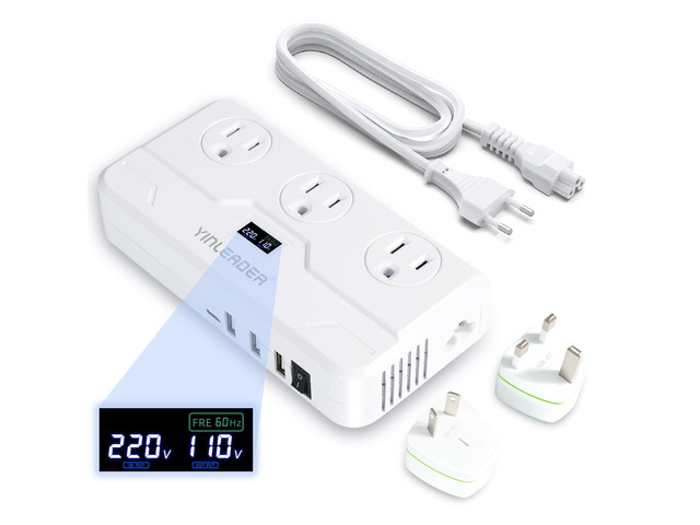 Step Down 220V to 110V Voltage Converter Travel Adapter 250W for Hair Straightener/Curling Iron with USB-C (20W PD) and UK/AU/EU Worldwide Plug...