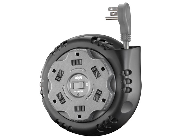 6-Outlet Surge Twist Cord Reel Retractable Power Strip Surge Protector, 1085J Surge Protection, 8ft 14/3 Retractable Extension Cord, 3-Prong...