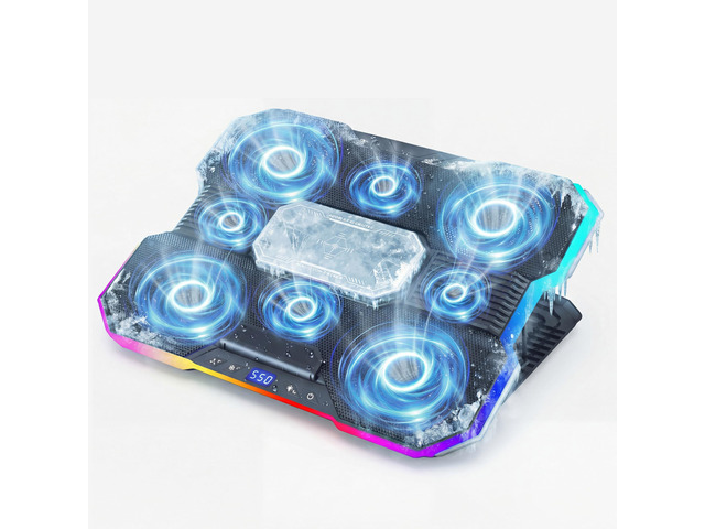 Laptop Cooling Pad with 8-Fan &Thermoelectric Cooler for 15.6-21In Laptops 5-Speed Independent Control, 10 RGB Lights, 7-Height Adjustable Metal...