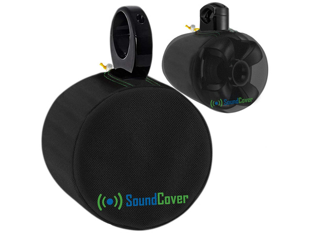 Black 600D Marine Wake Tower Speaker Covers Large (H 14' × W 14' × D 12.8') Weather-Resistant Covers for Marine & ATV Speakers