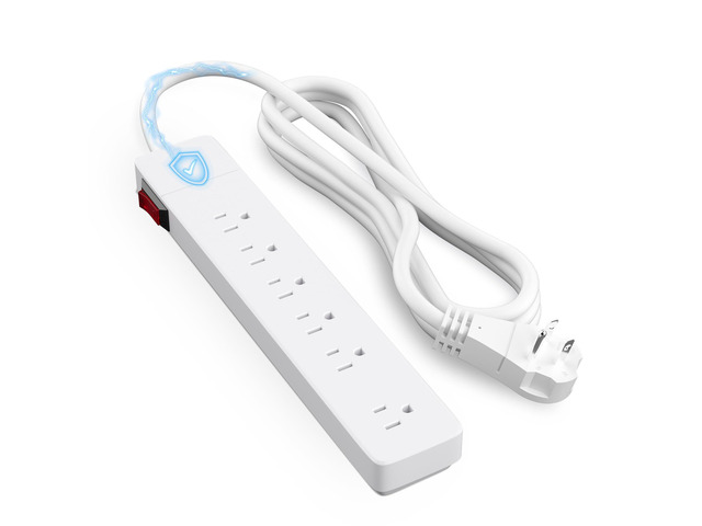 3 Prong Power Strip with 4 FT Extension Cord, 5 AC Outlets+1 Widely Spaced Outlet, Space Saving 45 Degree Flat Plug, 14AWG 1875W 125V 15A, Wall...