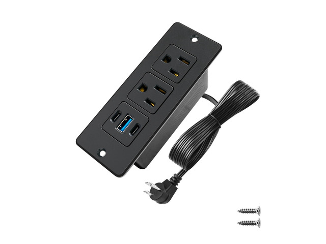 Furniture Recessed Power Strip with USB C 20W & USB A 18W,2 Outlets 3 USB Ports(2 USB C+1 USB A),Flush Mountable Electrical Outlet for Desk Cabinet...