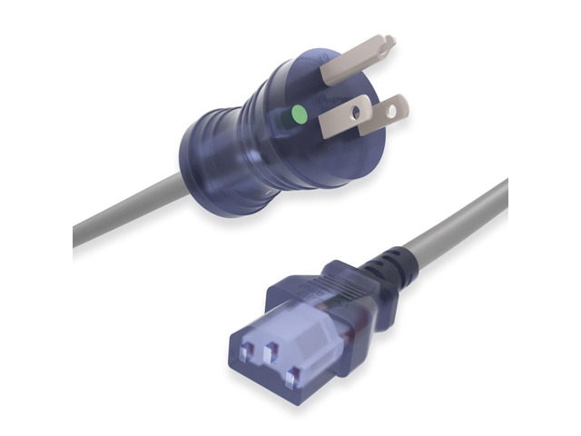 North American Hospital Grade Power Cord, Indoor Extension Cord, HG NEMA 5-15P to IEC-60320 C13, Heavy Duty 14AWG, 125V, SJT, Fully Molded, 10ft
