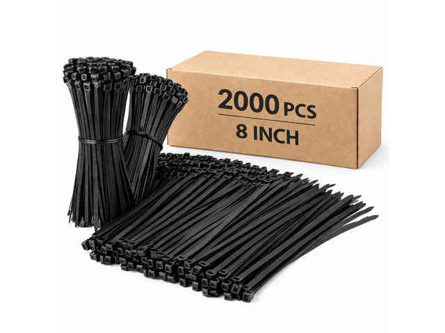 8 Inch Zip Ties Black 2000 Pack, 40 lb Tensile Strength Nylon Cable Ties, UV Resistant Self-Locking Wire Ties for Cable Management, Indoor Outdoor,...