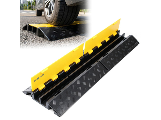 Rubber Cable Ramp Cord Cover Cable Protector Ramps Wire Hose Protective 2 Channel 22000 LBS Load Capacity Traffic Speed Bump for Asphalt Concrete...
