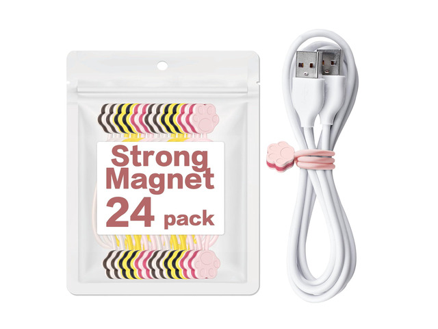 Cute Dog Paw Magnetic Cable Ties (24 Pack, 7.28 In) silicone cable ties reusable,Strong magnetic adsorption,Great for Bundlingand Organizing,...