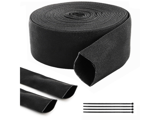 Protective Hose Sleeve 19.7 Ft, Anchor Chain Cover with Zip Ties, Black Polyester Hydraulic Wrap Cable Cutting Wire Sheath Sleeve for Welding Tig...