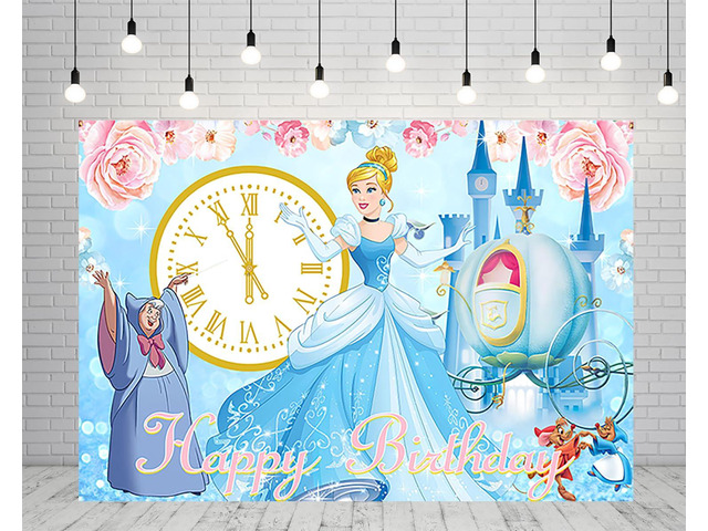 Princess Backdrop for Birthday Party Supplies 5x3ft Blue Photo Backgrounds Princess Cinderella Theme Baby Shower Banner for Birthday Cake Table...