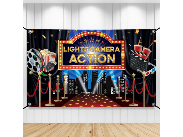 Lights Camera Action Backdrop 72x44 Inch, Movie Party Decorations Movie Theme Party Decorations, Oscar Party Decorations, Lights Camera Action...