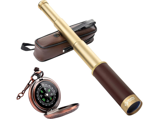 Retro Pirate Telescope 25x30 Spyglass Portable Collapsible Handheld Telescope Zoom Vintage Monocular Classical Collection Compass for Camping...