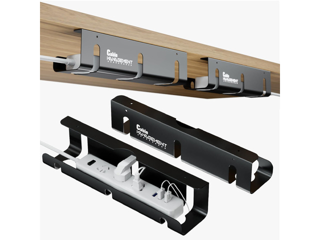 Under Desk Cable Management Tray, 2-Pack 16' Cable Organizer No-Drill Clamp & Screw Mount, Cable Hider, Cord Organizer for Desk, Power Strip...