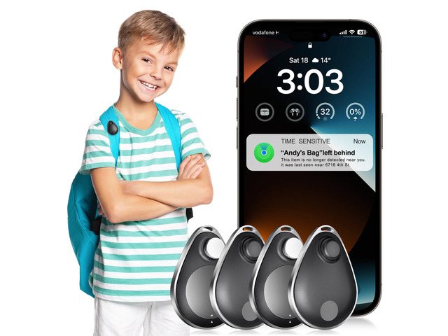 GPS Tracker for Kids 4 Pack with Magnetic Unlocker, Hidden Anti-Removal Pin Tag, AirTag Alternative Works with Apple Find My (iOS only), No Monthly...