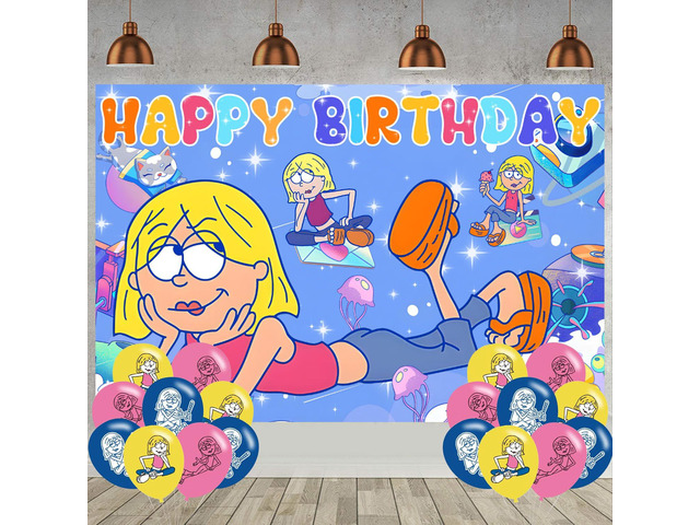Lizzie McGuire Birthday Backdrop for Party, Cartoon Girls Happy Birthday Banner Balloons Shoot Photo Backgrounds Props for Fans Adults Photography...