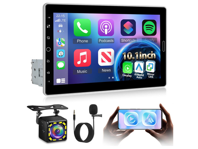 Single Din 10 Inch Touchscreen Car Radio with Wireless Carplay and Android Auto - Detachable IPS Screen Car Stereo - Bluetooth/AM/FM/Mirror...