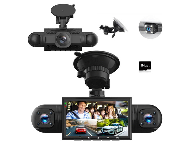 360 Degree View 4 Channel Dash Cam Front and Rear Inside Left Right 1080P Full HD, 170 Deg Wide Angle, 64GB Card, G-Sensor, Loop Recording, Night...