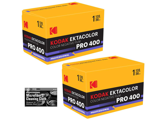 Kodak Ektacolor Pro 400 Color Negative Film (35mm Roll Film, 36 Exposures) - 2-Pack with Microfiber Cleaning Cloth