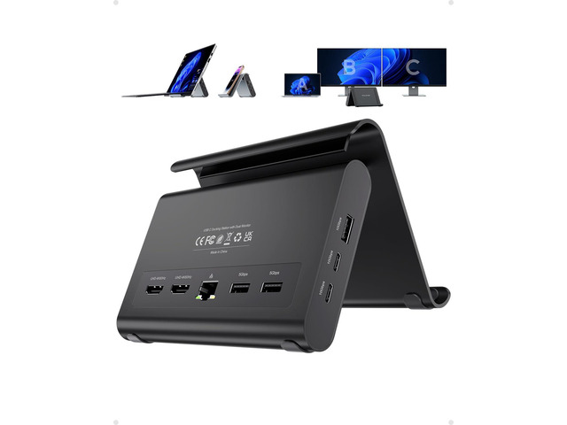 Laptop Docking Station Dual Monitor 4K@60Hz, 3*USB-C/A 10Gbps, Plug & Play 10-in-1 USB C Hub with 2 HDMI, 6x USB A/USB C, Vertical Stand Dock for...