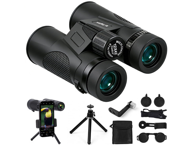12x42 HD Binoculars for Adults High Powered with Phone Adapter Tripod Bird Watching Binoculars Compact BAK4 Prism FMC Lens Waterproof Low Light...