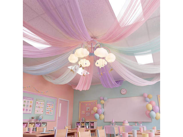 6 Pcs Pastel Rainbow Ceiling Decor 5x10ft Pastel Rainbow Tulle Backdrop for DIY Back to School Classroom Birthday Wedding Bride Baby Shower Unicorn...