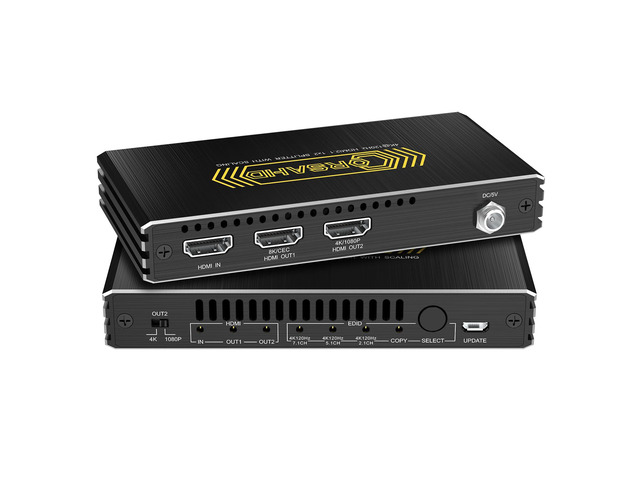 8K@60Hz 4K@120Hz HDMI 2.1 Splitter 1 in 2 Out,48 Gbps,HDCP 2.3,Supports VRR,ALLM,HDCP Bypass,EDID,Duplicate/Mirror/Copy,Downscale,HDR,Dolby Vision...