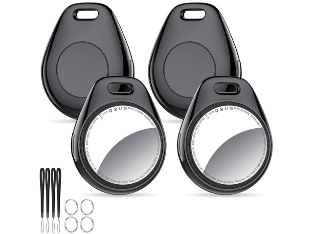 [iOS Only] Air Tracker Tags 4 Pack Black, [Apple MFi Certified] Bluetooth Key Finder & Smart Item Locator Work with Apple Find My for...