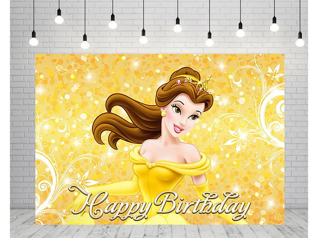 Yellow Princess Backdrop Birthday Party Supplies 5x3ft Beauty and The Beast Photo Backgrounds Princess Belle Theme Baby Shower Banner for Birthday...