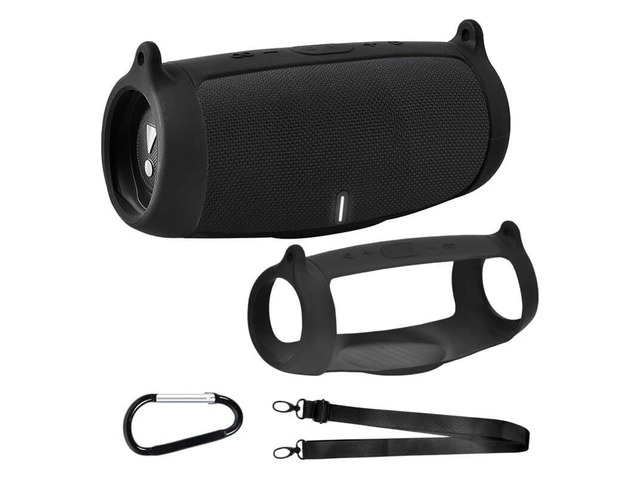 Silicone Case Cover for JBL Charge 5 Portable Bluetooth Speaker Travel Gel Soft Skin,Waterproof Rubber Carrying Pouch with Strap (Black)