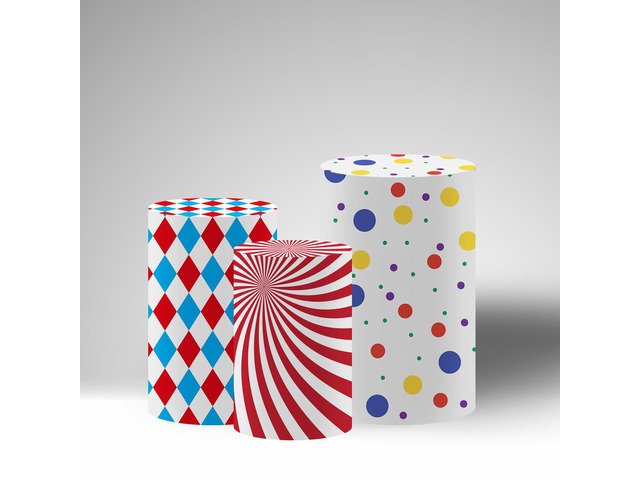 Circus Theme Birthday Party Cylinder Fabric Covers, Set of 3,Elastic Spandex,Baby Shower Decoration Props (Circus,Small-Set of 3)