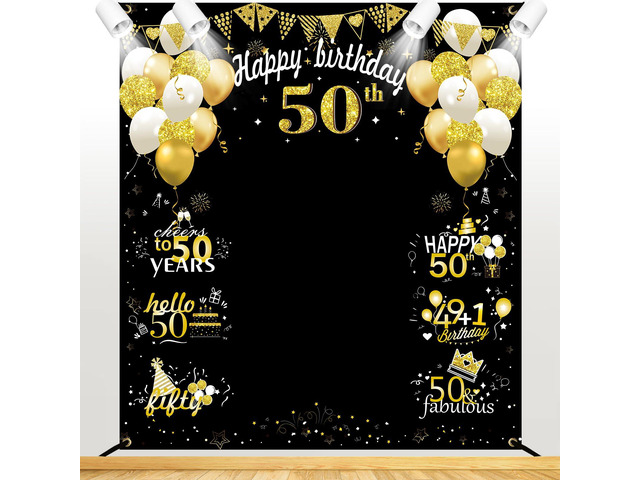 Large 50th Birthday Decorations, Big 50 Birthday Banner for Women Men Black Gold Funny Fifty Years Bday Photo Booth Props Party Supplies for...