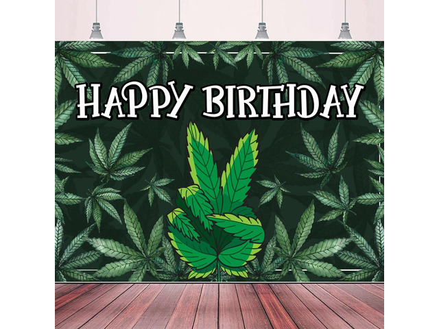 Happy Birthday Backdrop Banner Cool Green Plant Leaves Flag Favors Wall Hanging Decor Natural Plants Grass Jungle Theme Birthday Party Photo...